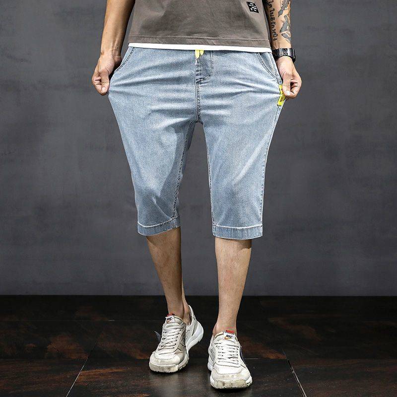 Denim shorts men's summer thin tide brand 2024 new casual cropped pants loose straight pants and pants