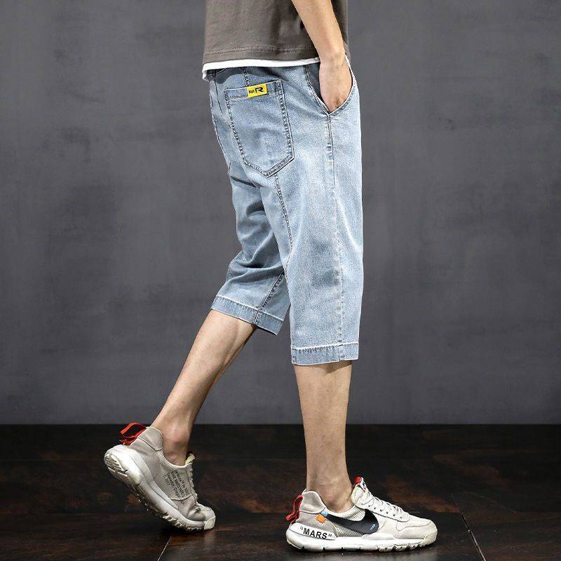 Denim shorts men's summer thin tide brand 2024 new casual cropped pants loose straight pants and pants