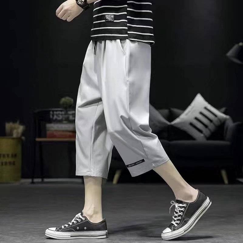 Summer ultra -thin ice silk seven -point shorts, men's sports running casual horse pants loose and versatile 7 -point air -conditioned pants men