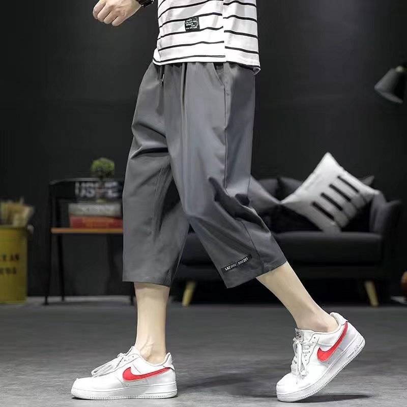 Summer ultra -thin ice silk seven -point shorts, men's sports running casual horse pants loose and versatile 7 -point air -conditioned pants men