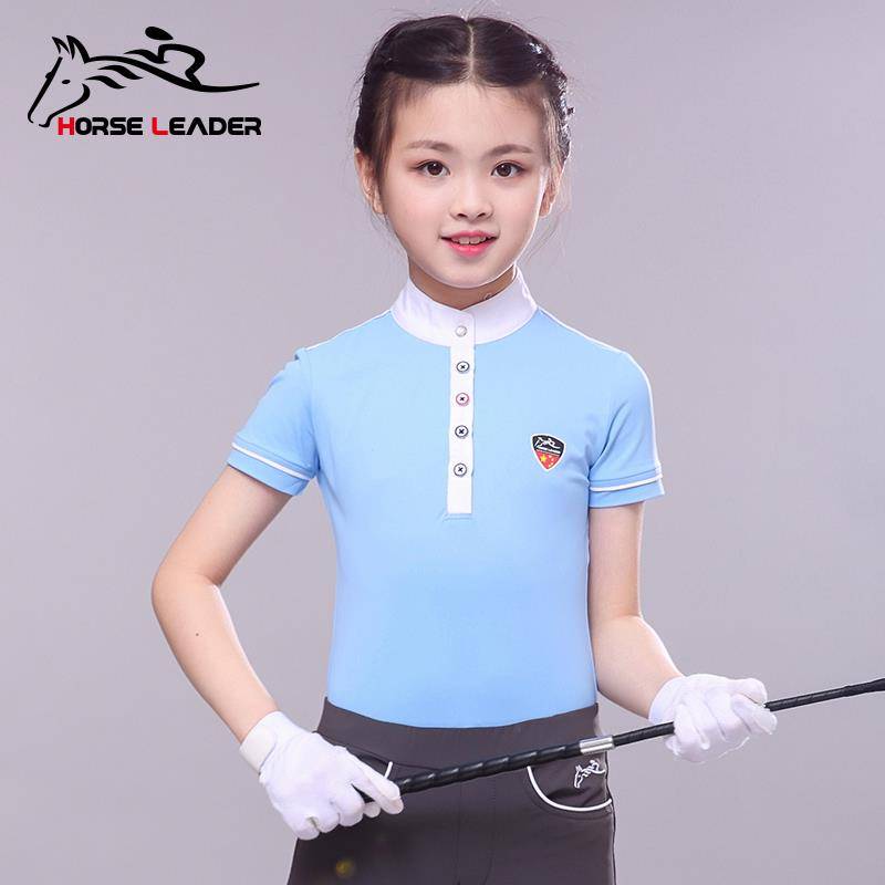 Spring and summer equestrian T -shirt short -sleeved children's equestrian clothing male riding equivalent equipment suite set female riding clothes