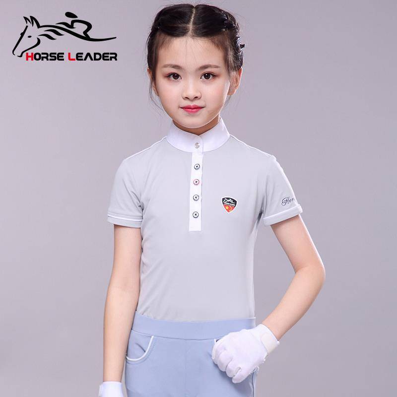 Spring and summer equestrian T -shirt short -sleeved children's equestrian clothing male riding equivalent equipment suite set female riding clothes