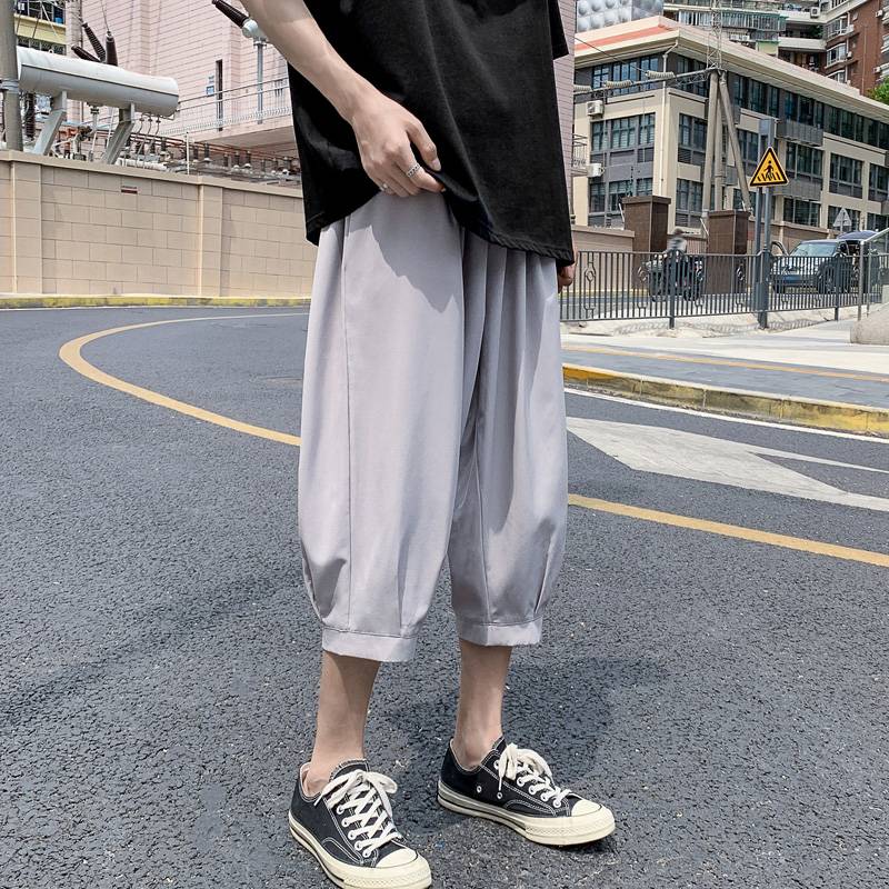 Ice silk cropped pants men's summer thin sports eight -point shorts casual loose over knee pants pants tide brand beach pants