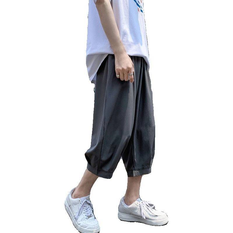 Ice silk cropped pants men's summer thin sports eight -point shorts casual loose over knee pants pants tide brand beach pants