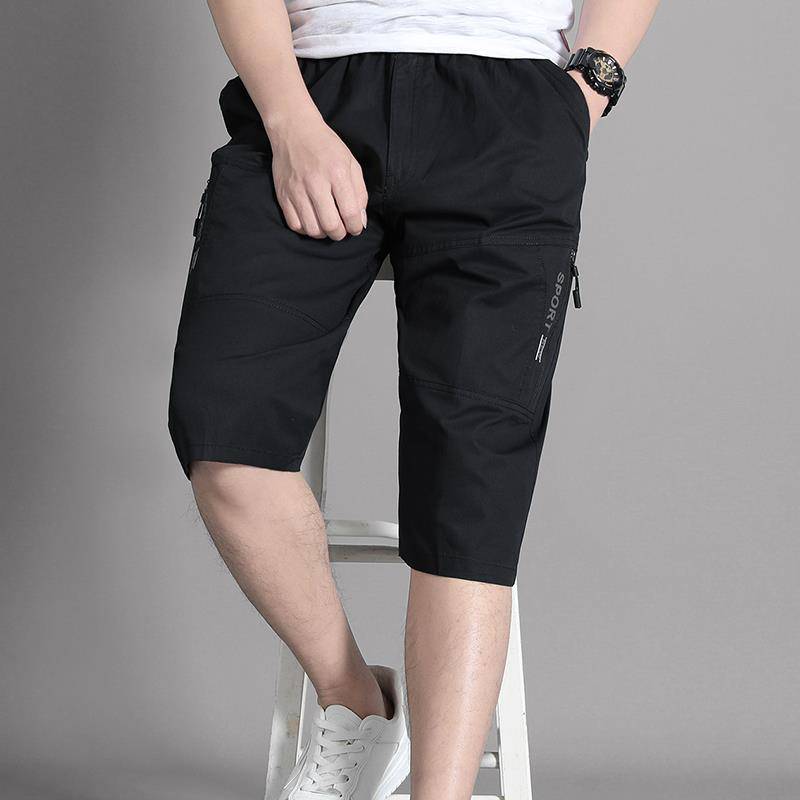 Summer men's cropped pants dad dad pure cotton shorts middle -aged and elderly loose casual mid -pants thin pants 7 points horse pants