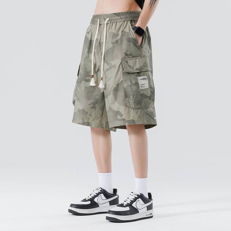 Boys shorts Summer loose camouflage workers casual pants, wearing rice colors, pants, pants, half -trousers library