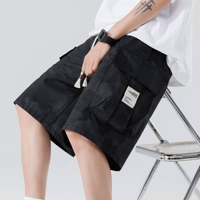 Boys shorts Summer loose camouflage workers casual pants, wearing rice colors, pants, pants, half -trousers library