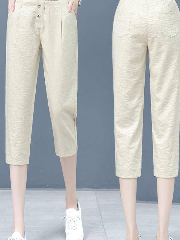 Jordan genuine cotton and linen pants female summer thin small children's pants pants mid -pants ice silk horse pants Haron