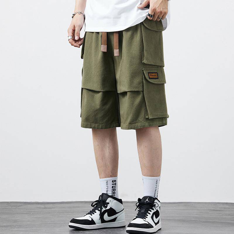 Pure cotton shorts men's summer thin cooling ice silk worker pants plus pants plus fat increase fat man pants