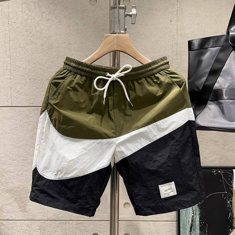 Short pants men's summer tide brand color matching loose casual mid -pants, men's sports speed dry sand beach penta pants workmanship