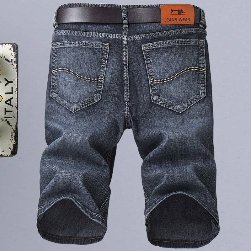 Summer thin elastic denim shorts men's 5 -point horse pants casual pants pants men's loose straight pants tide