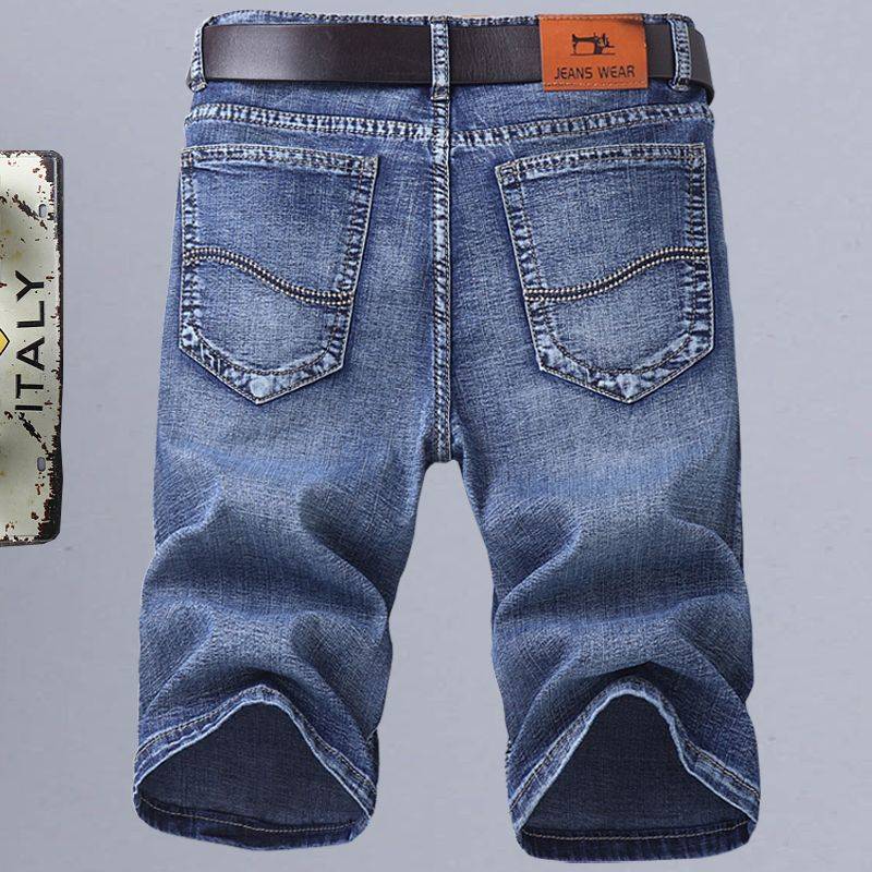 Summer thin elastic denim shorts men's 5 -point horse pants casual pants pants men's loose straight pants tide