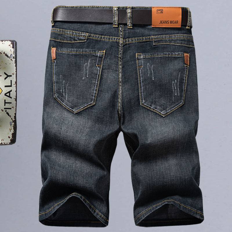 Summer thin elastic denim shorts men's 5 -point horse pants casual pants pants men's loose straight pants tide