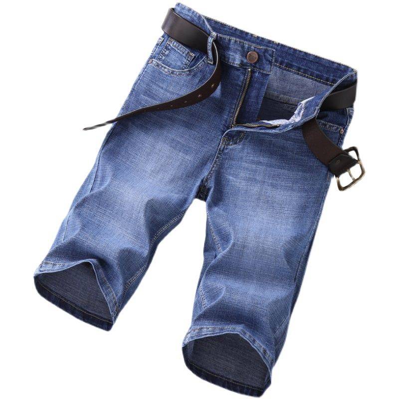 Summer thin elastic denim shorts men's 5 -point horse pants casual pants pants men's loose straight pants tide