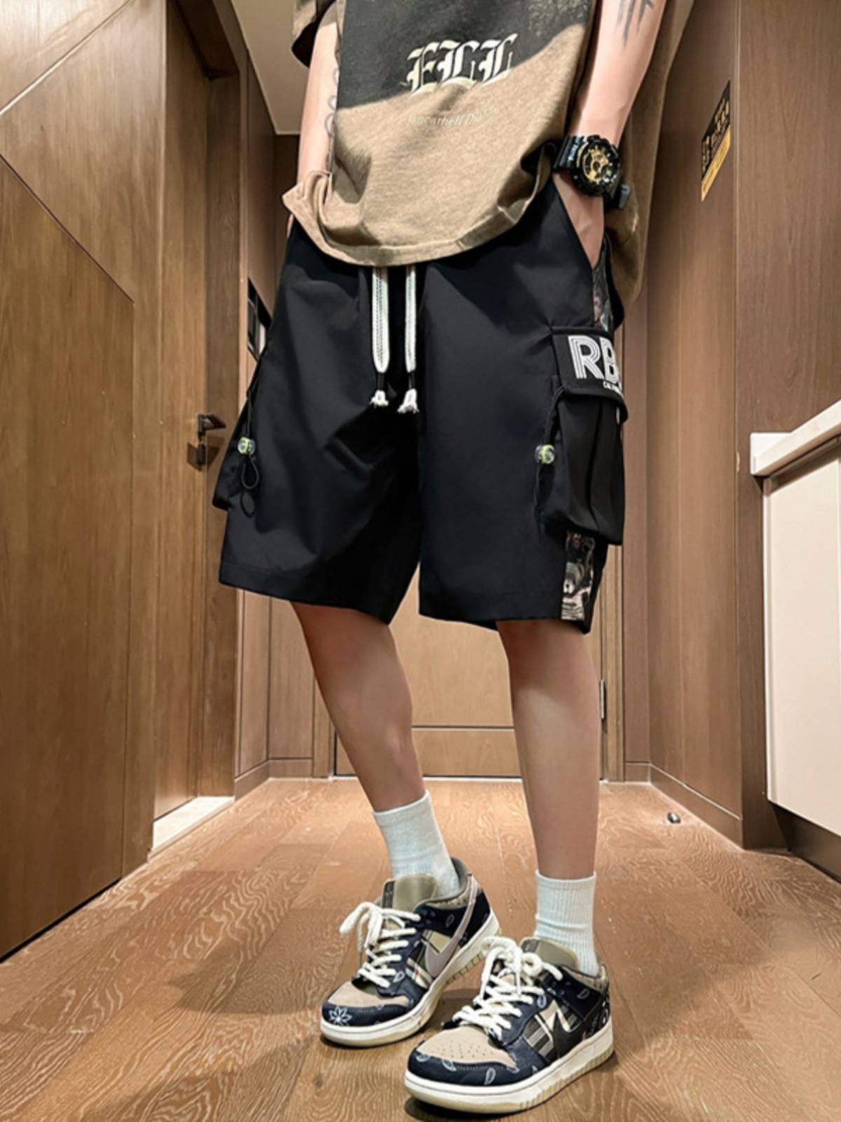 American work shorts Men's summer tide brand horse pants design sense niche casual loose ice silk five -pointer pants men
