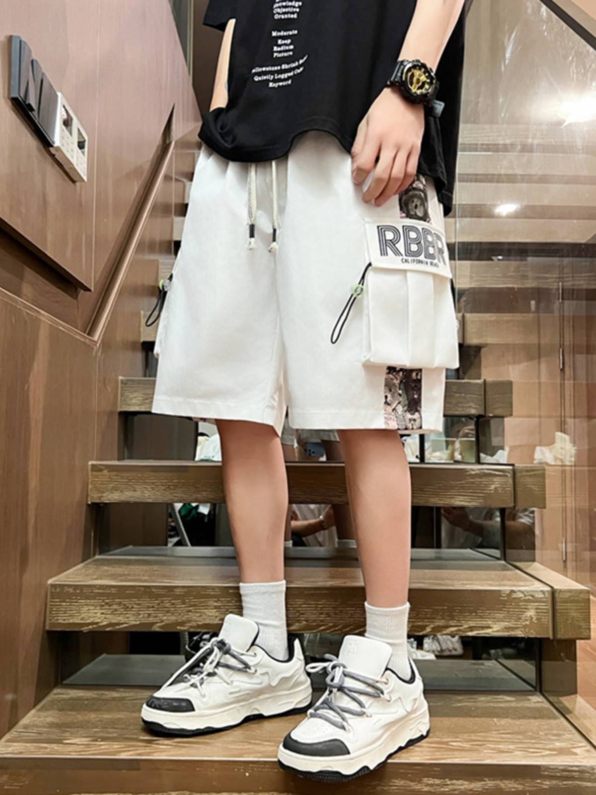 American work shorts Men's summer tide brand horse pants design sense niche casual loose ice silk five -pointer pants men