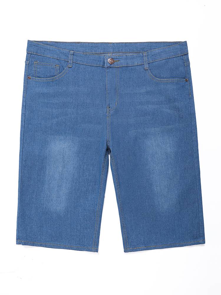 Summer thin denim shorts, men's loose straight pants, pants, fertilizer, increasing code leather, middle -aged horse pants tide