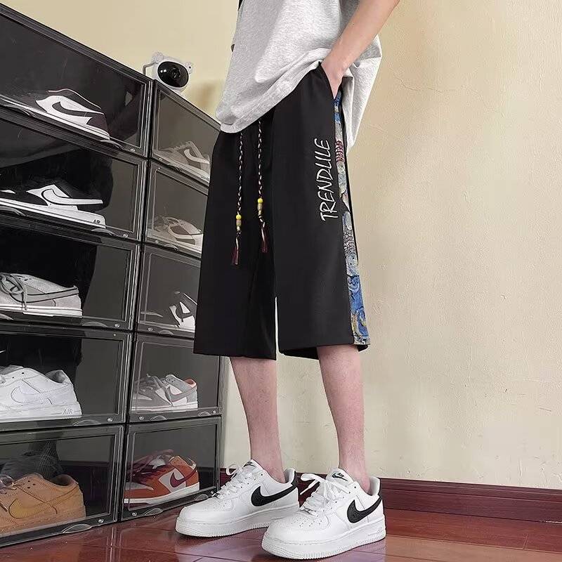 American leisure sports cropped pants men's summer new loose straight tube pants pants tide big size ice silk shorts