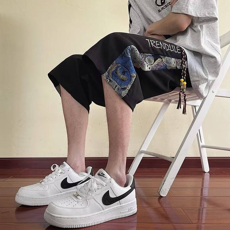 American leisure sports cropped pants men's summer new loose straight tube pants pants tide big size ice silk shorts