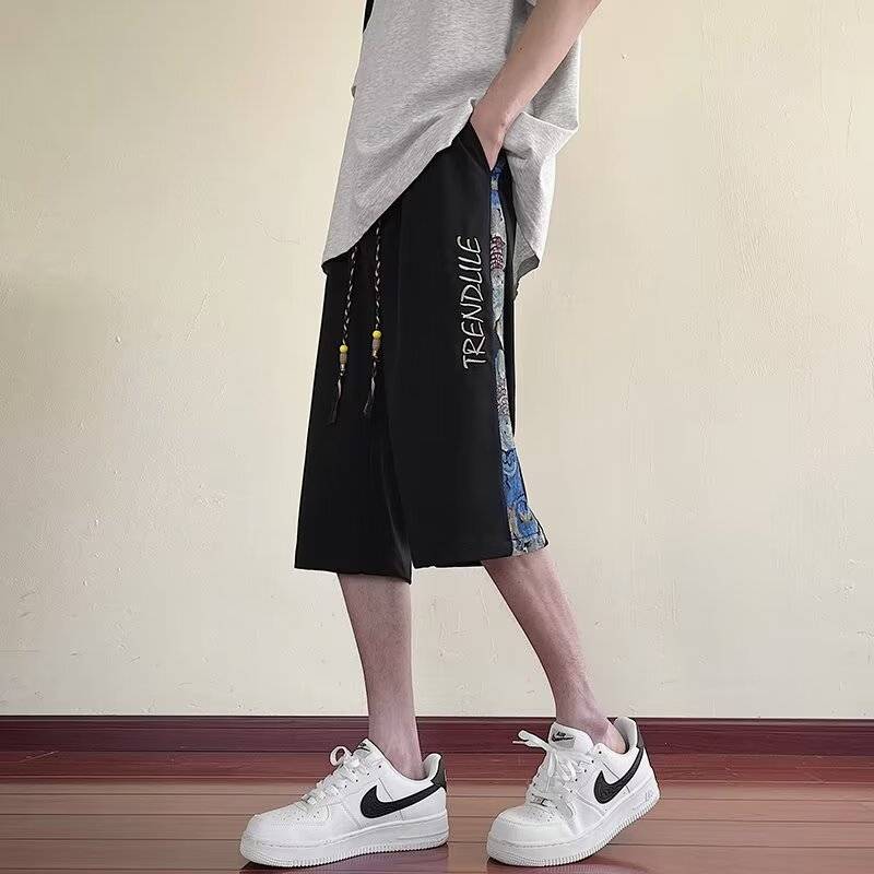 American leisure sports cropped pants men's summer new loose straight tube pants pants tide big size ice silk shorts