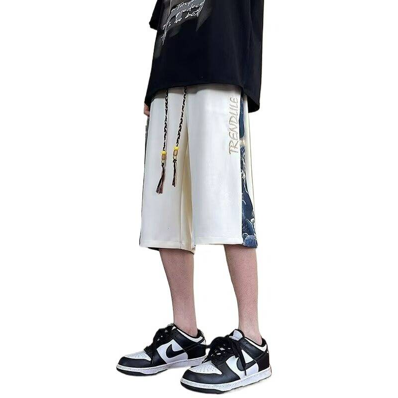 American leisure sports cropped pants men's summer new loose straight tube pants pants tide big size ice silk shorts