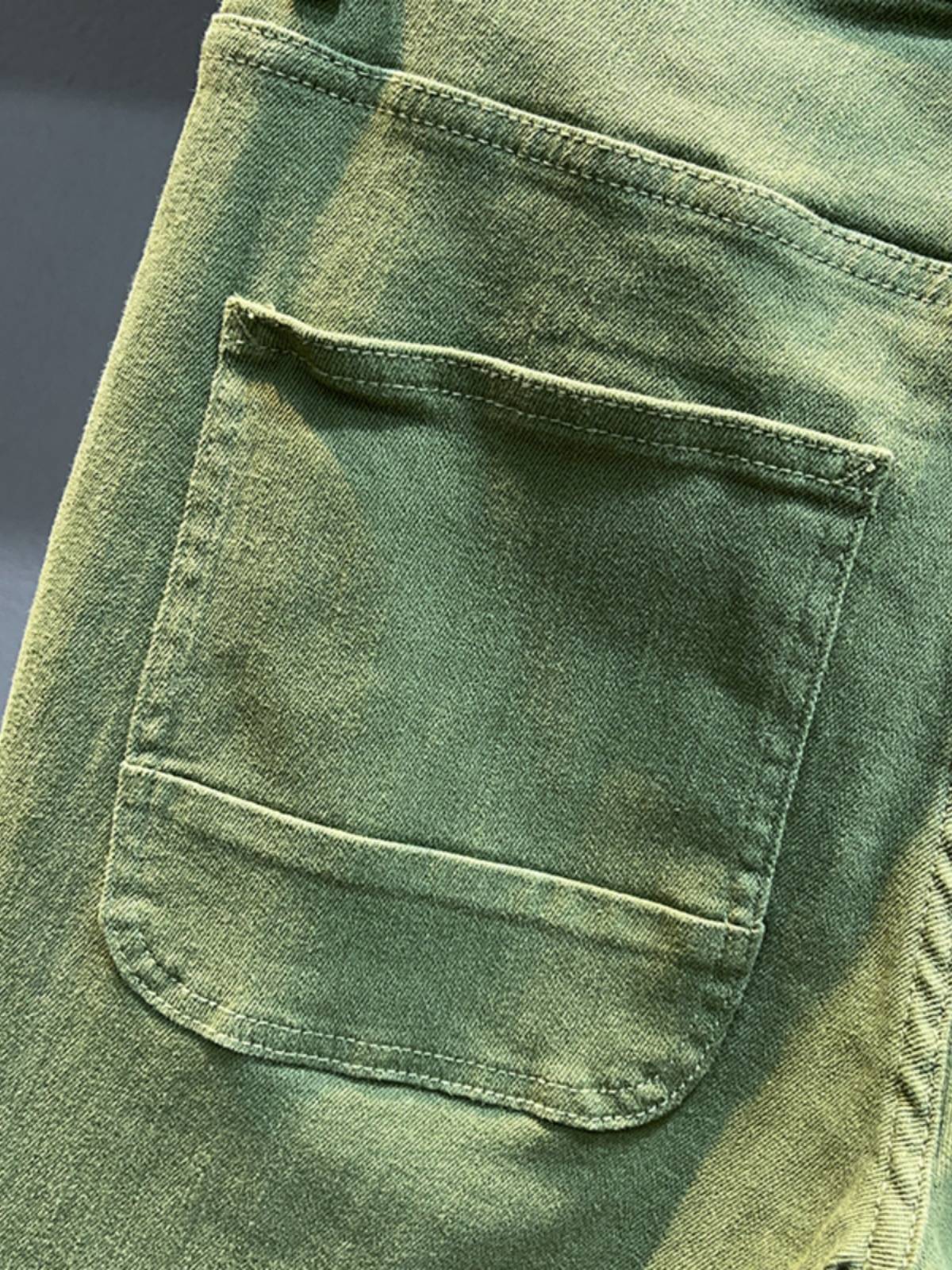 Summer personalized denim shorts men's tide brand pants fashion mid pants casual 5 points horse pants elastic European and American military green