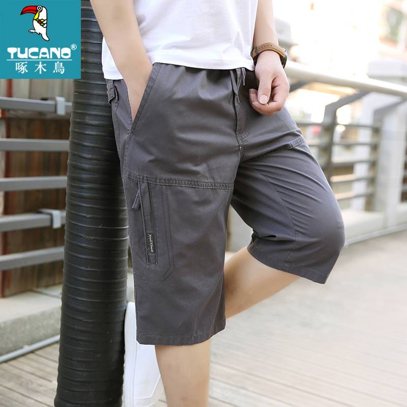 Woodpecker men's clothing cropped pants summer pure cotton loose casual beach pants middle -aged and elderly worker horses overweed shorts