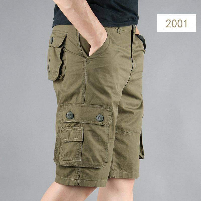 Dad's dressing belt worker shorts 2024 new multi -pocket pure cotton pants middle -aged men's loose pants
