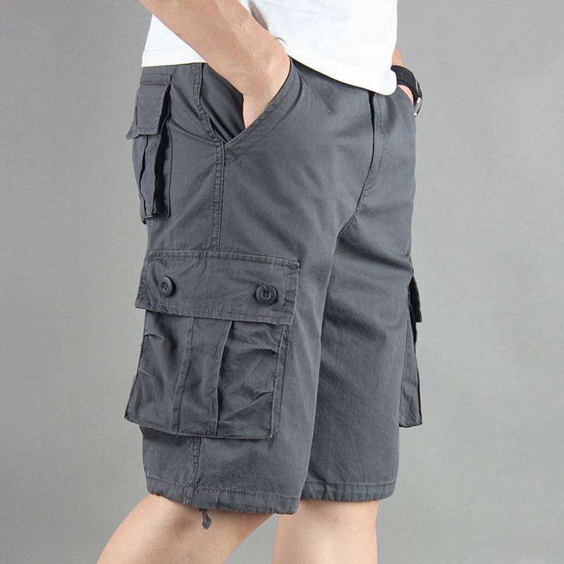 Dad's dressing belt worker shorts 2024 new multi -pocket pure cotton pants middle -aged men's loose pants