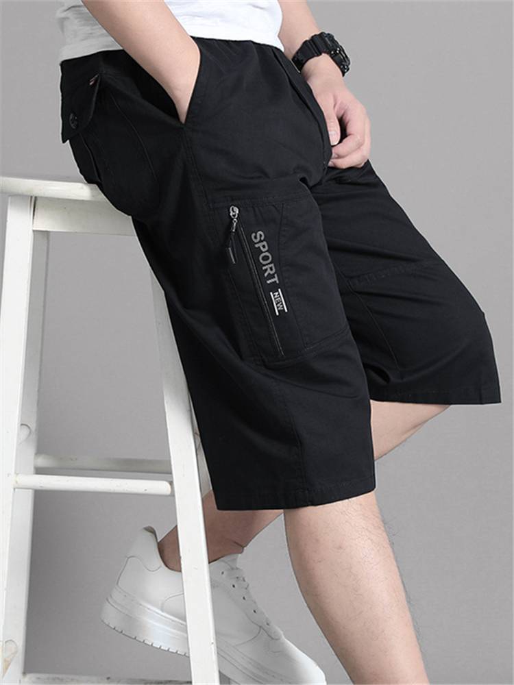 Multi -pocket loose hexagonal pants men's summer thin middle and middle -aged shorts men's pure cotton casual workpiece