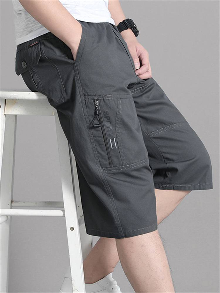 Multi -pocket loose hexagonal pants men's summer thin middle and middle -aged shorts men's pure cotton casual workpiece