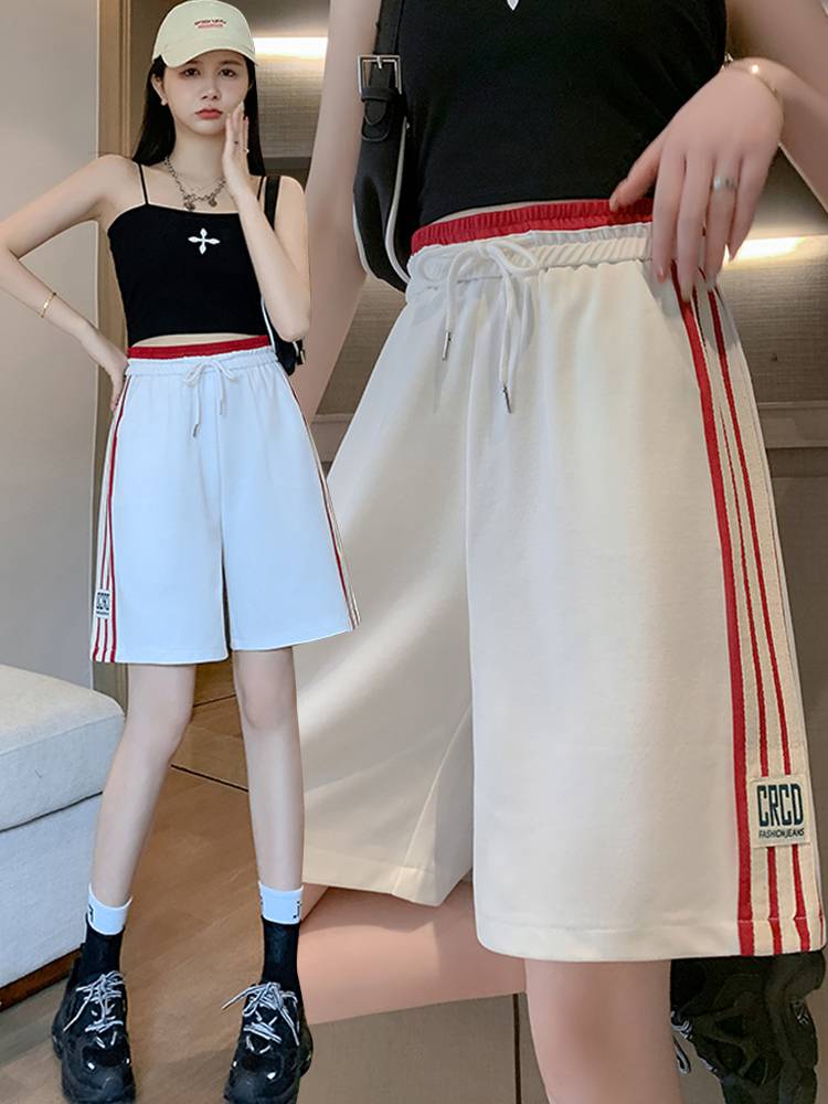 White sports shorts women summer 2024 new pants 6 -point shorts, women's medium long horse pants loose 5 -point pants