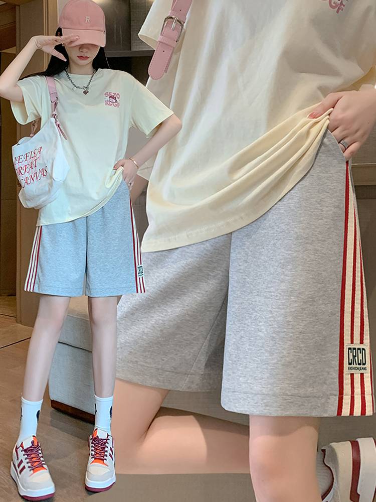 White sports shorts women summer 2024 new pants 6 -point shorts, women's medium long horse pants loose 5 -point pants