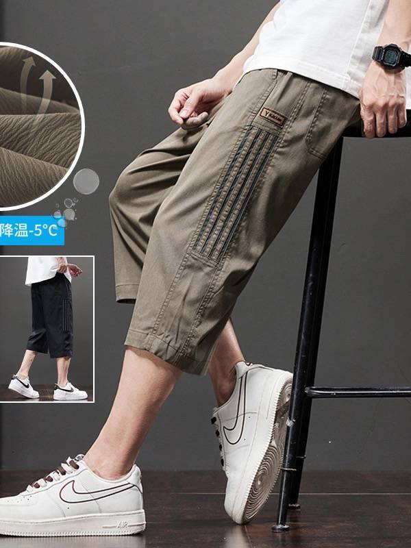 Ice silk casual shorts men's summer thin tide brand loose outer workers wear worker pants summer water washed Zou cropped pants