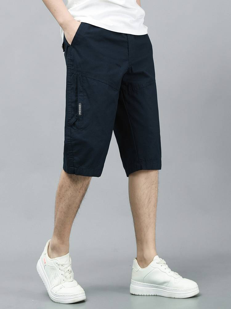 Summer cotton men's cropped pants dad's thin work pants middle and elderly loose beach pants casual short pants pants