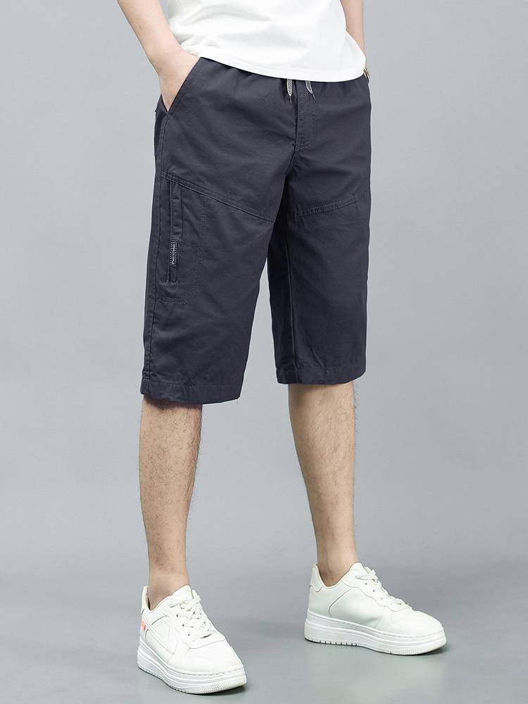 Summer cotton men's cropped pants dad's thin work pants middle and elderly loose beach pants casual short pants pants