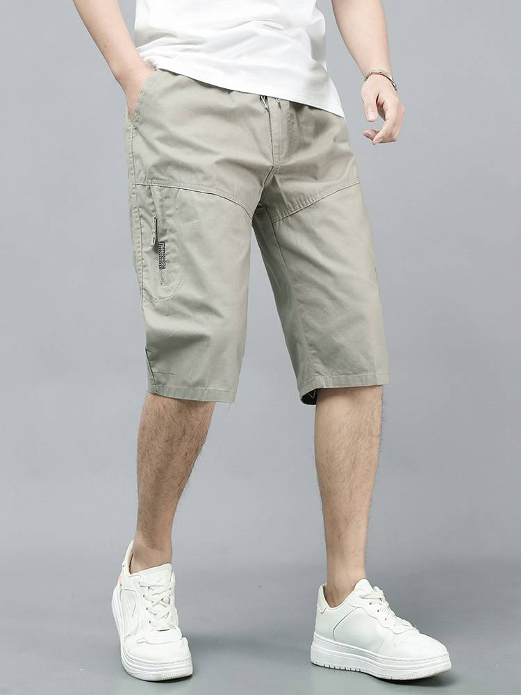 Summer cotton men's cropped pants dad's thin work pants middle and elderly loose beach pants casual short pants pants