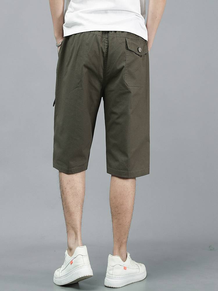 Summer cotton men's cropped pants dad's thin work pants middle and elderly loose beach pants casual short pants pants