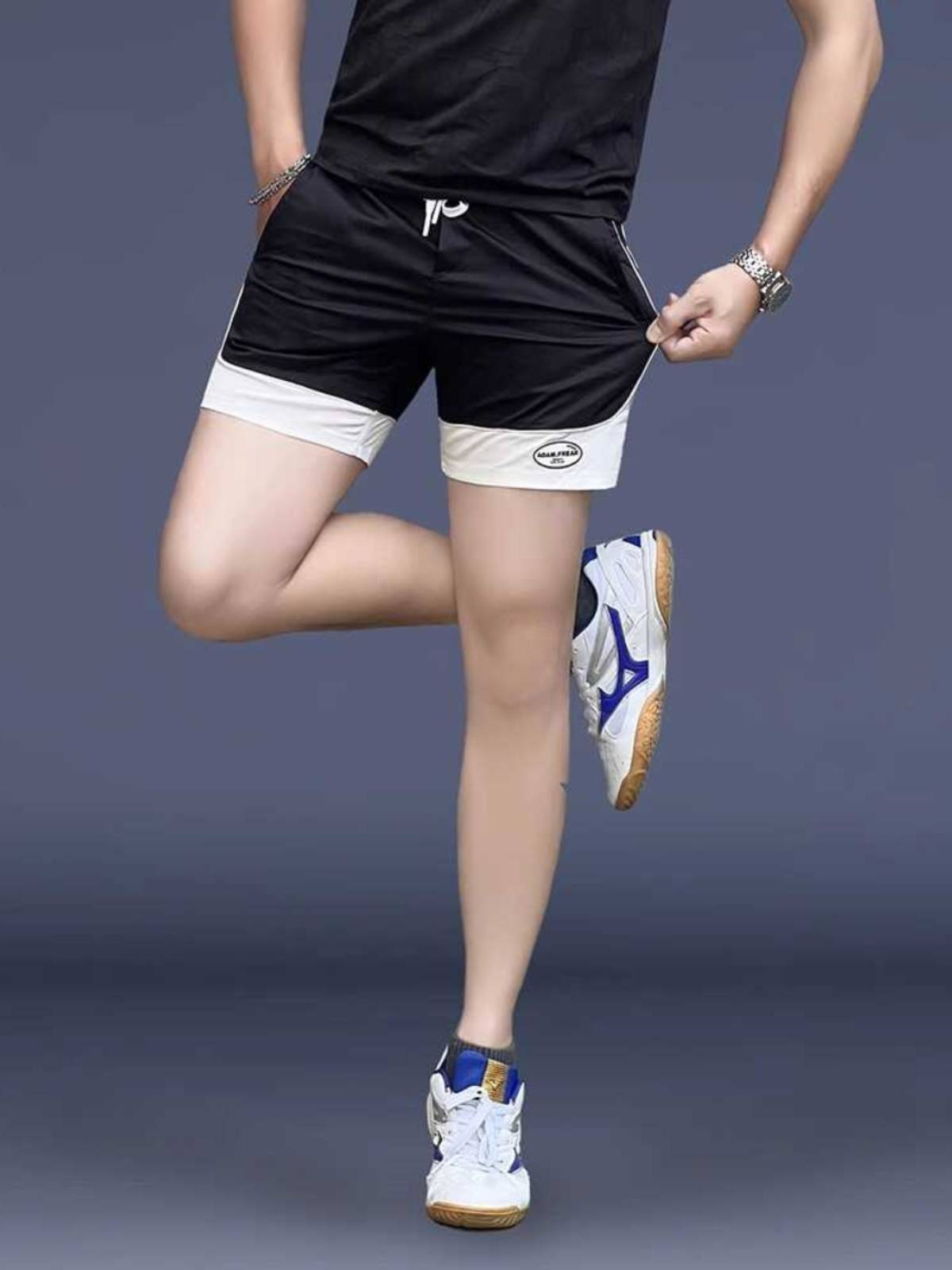 European station stitching ice silk casual shorts Men's new sports trousers straight jail slim pants wear four -pointer