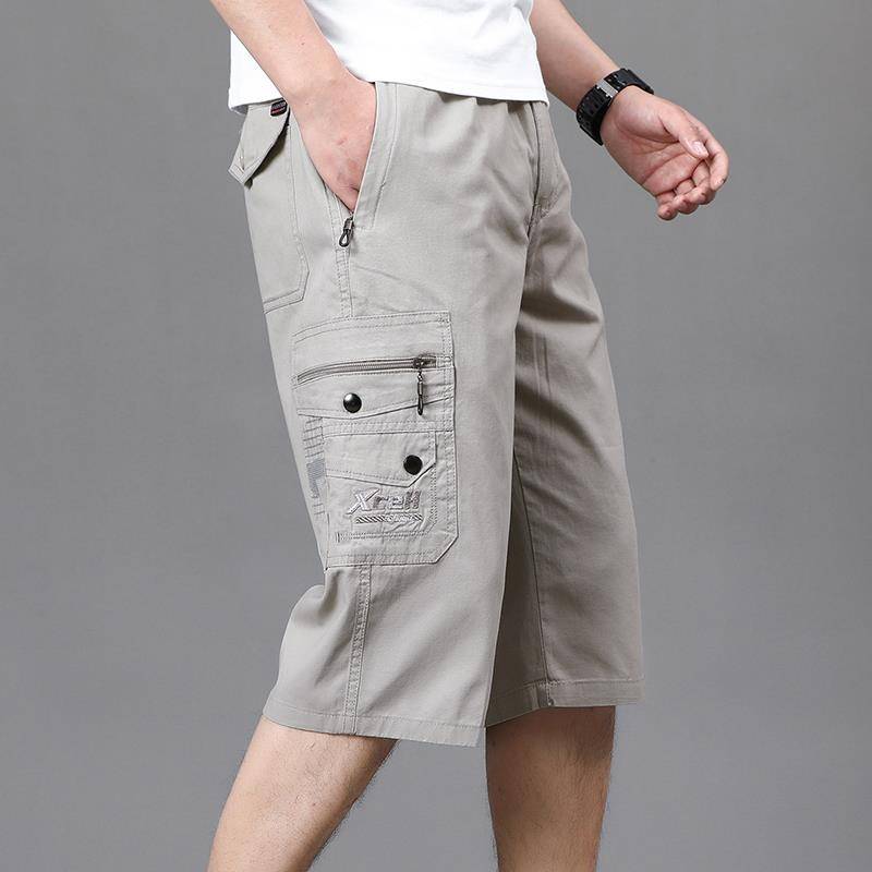 Seven -point pants men's summer loose large size leisure dad pretend to be middle -aged and elderly cotton workers dressing pants horse pants middle -aged shorts