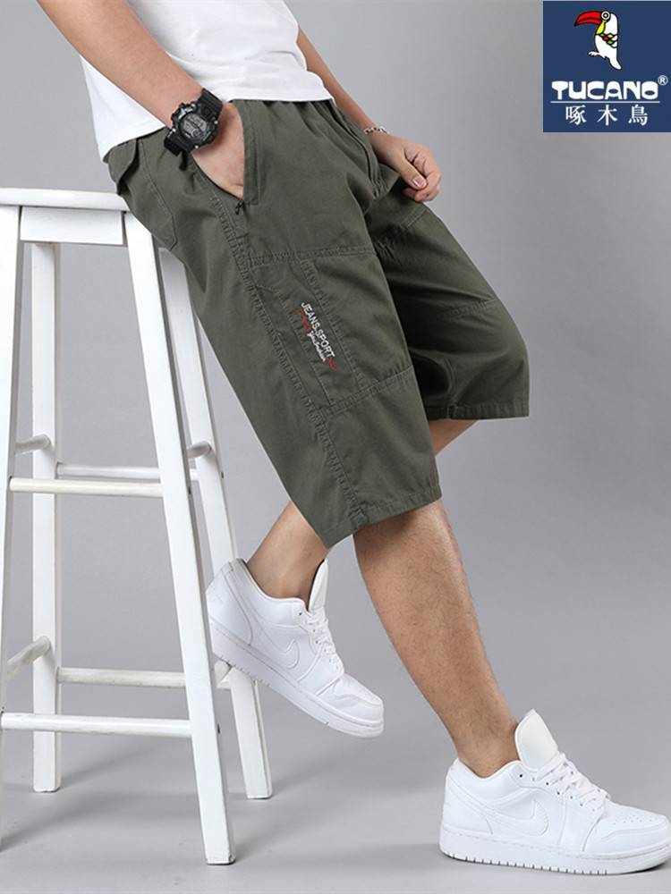 Woodpecker Summer Men's Daddy Dad Pure Cotton Short Big Middle Elderly Loose Pants Graceful Pants 7 points horse pants