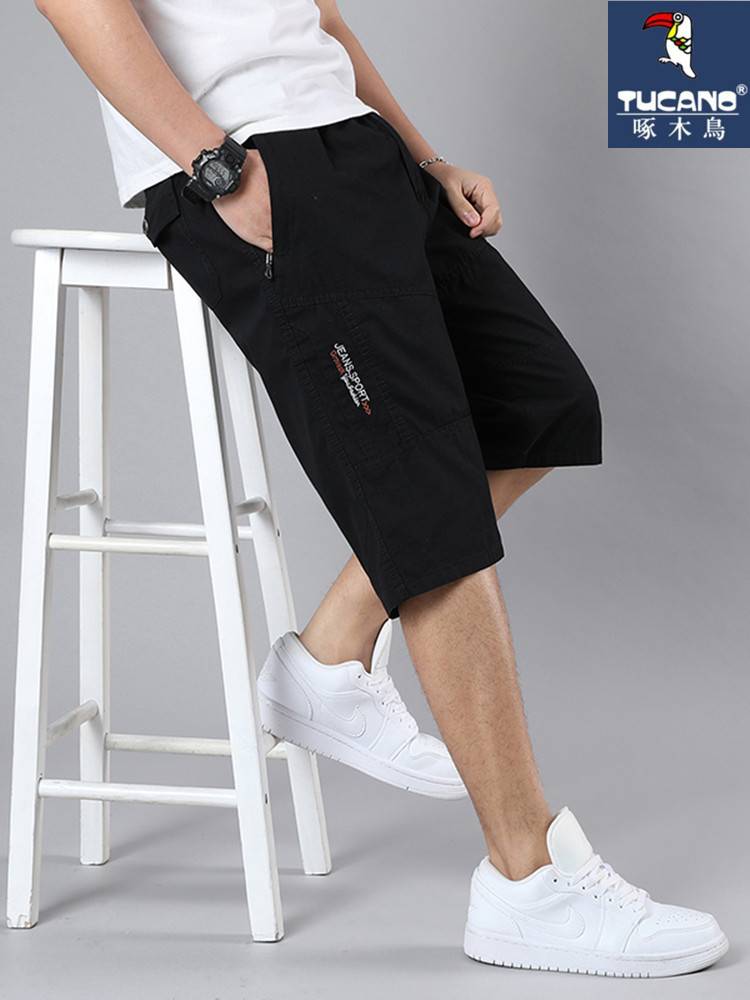 Woodpecker Summer Men's Daddy Dad Pure Cotton Short Big Middle Elderly Loose Pants Graceful Pants 7 points horse pants