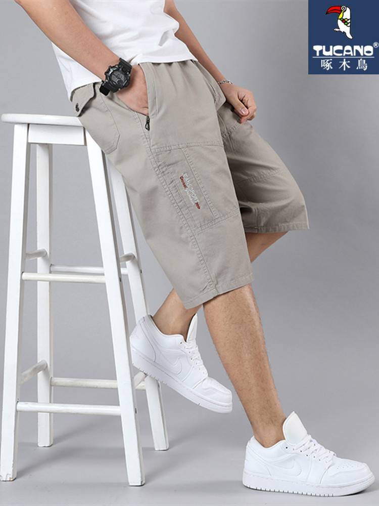 Woodpecker Summer Men's Daddy Dad Pure Cotton Short Big Middle Elderly Loose Pants Graceful Pants 7 points horse pants