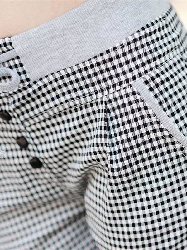 Xia thin loose casual loose waist elastic pants female thin striped striped stripe small feet large size grid pants pants