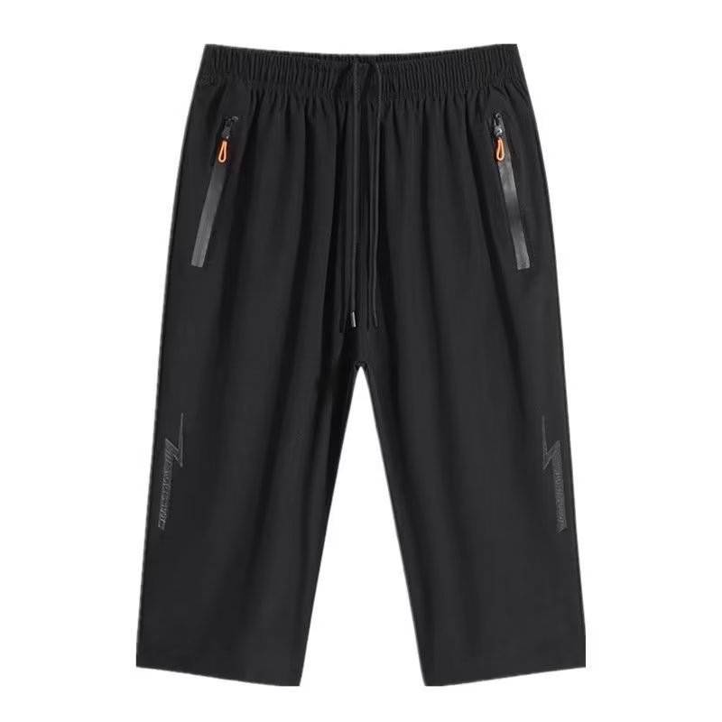 Ice silk cropped pants men's summer thin size large loose men's sports pants men's casual horse pants straight pants