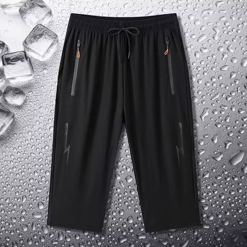 Ice silk cropped pants men's summer thin size large loose men's sports pants men's casual horse pants straight pants