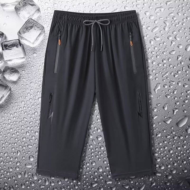 Ice silk cropped pants men's summer thin size large loose men's sports pants men's casual horse pants straight pants