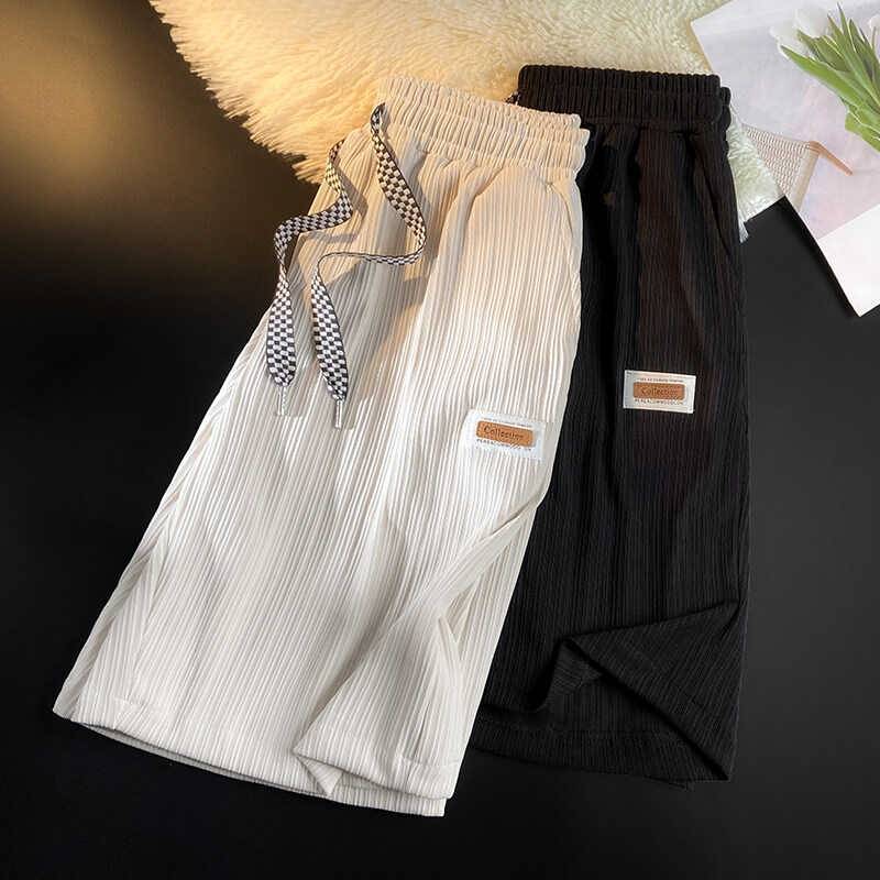 Ice silk thin casual quarter pants horse pants men's 2024 summer ins trendy loose sports versatile pants pants