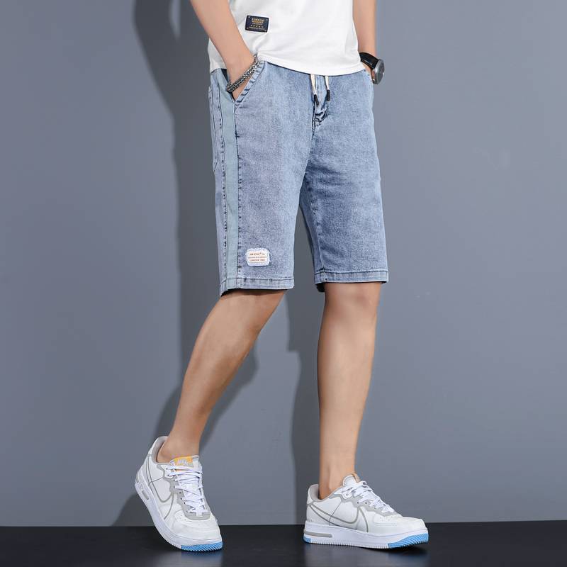 Summer thin five -point denim shorts, men wearing loose over knee casual pants, boys, pants pants loose waist