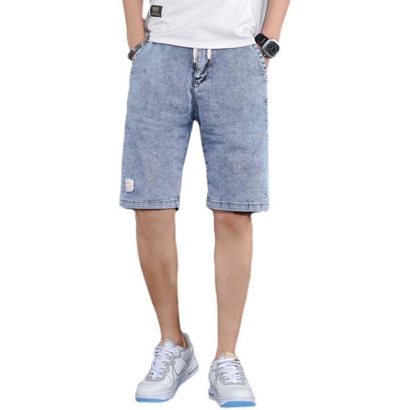Summer thin five -point denim shorts, men wearing loose over knee casual pants, boys, pants pants loose waist